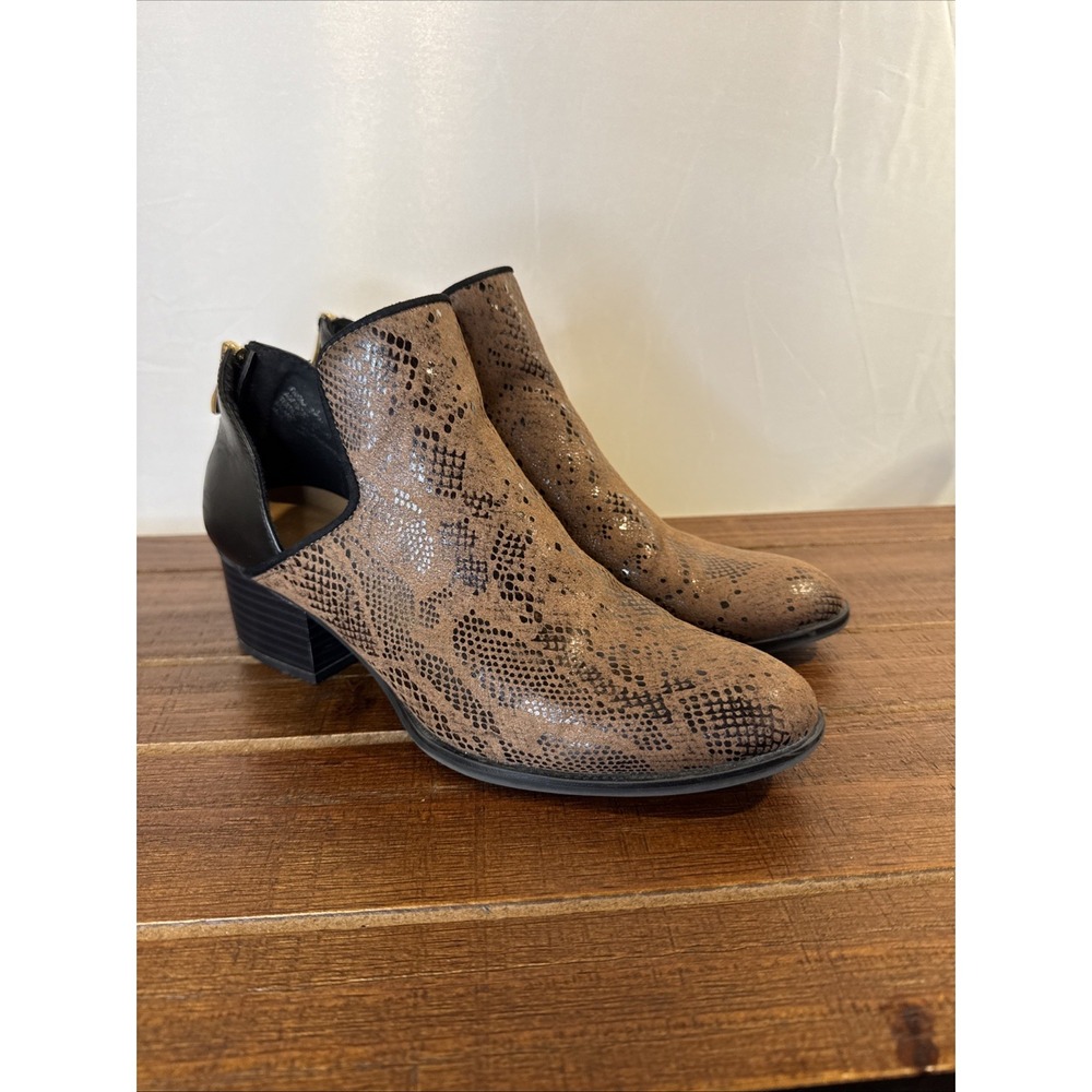 Andrew Geller Ankle Boots Women's Size 7.5 M Black & Brown Zip Up Animal Print